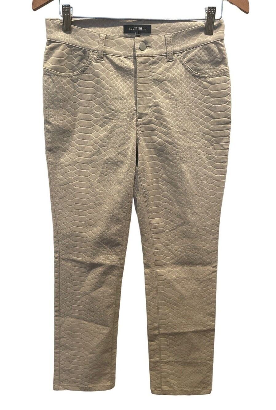 Lafayette 148 Khaki Preppy Reptile Textured Straight Leg Pants Career Women Sz 2